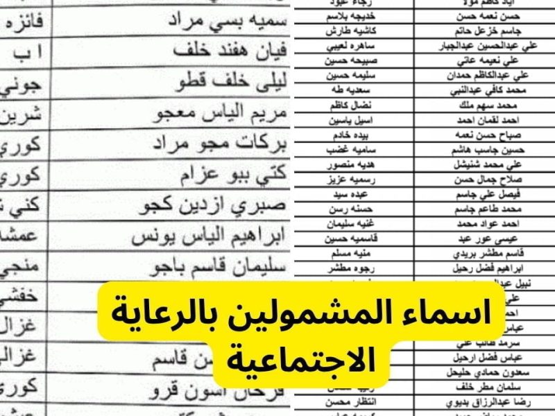 أسماء المشمولين في الرعاية الاجتماعية