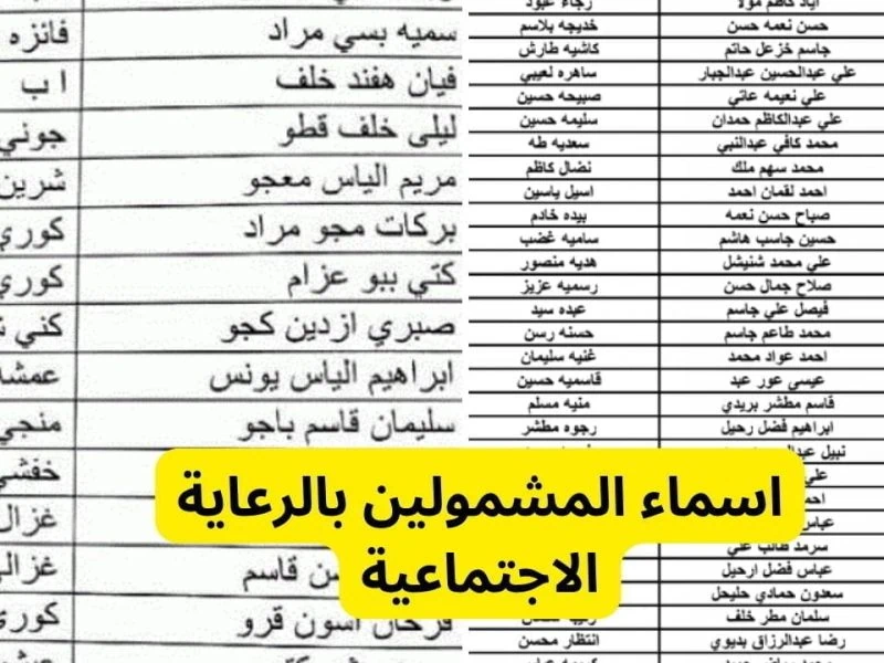 أسماء المشمولين في الرعاية الاجتماعية