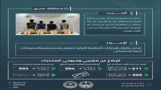 إلقاء القبض على أربعة مهربين بحوزتهم 49 كجم من القات في "الربوعة"