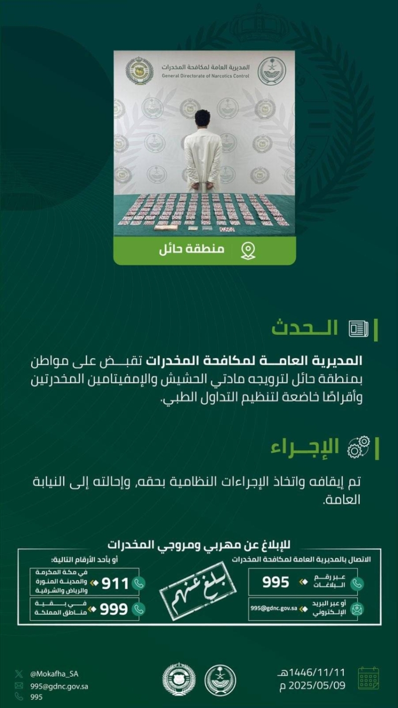 القبض على شخص في منطقة الجوف بتهمة ترويج أقراص مخدرة