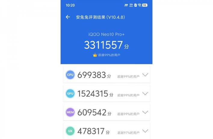 تسرب نتائج iQOO Neo10 Pro+ على AnTuTu تكشف عن أداء استثنائي