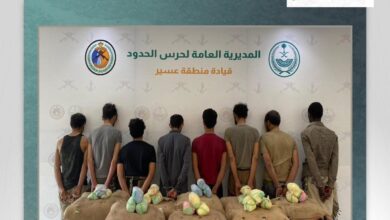 حرس الحدود في عسير يحقق إنجازًا أمنيًا بالقبض على 8 مخالفين وضبط 160 كيلو من القات